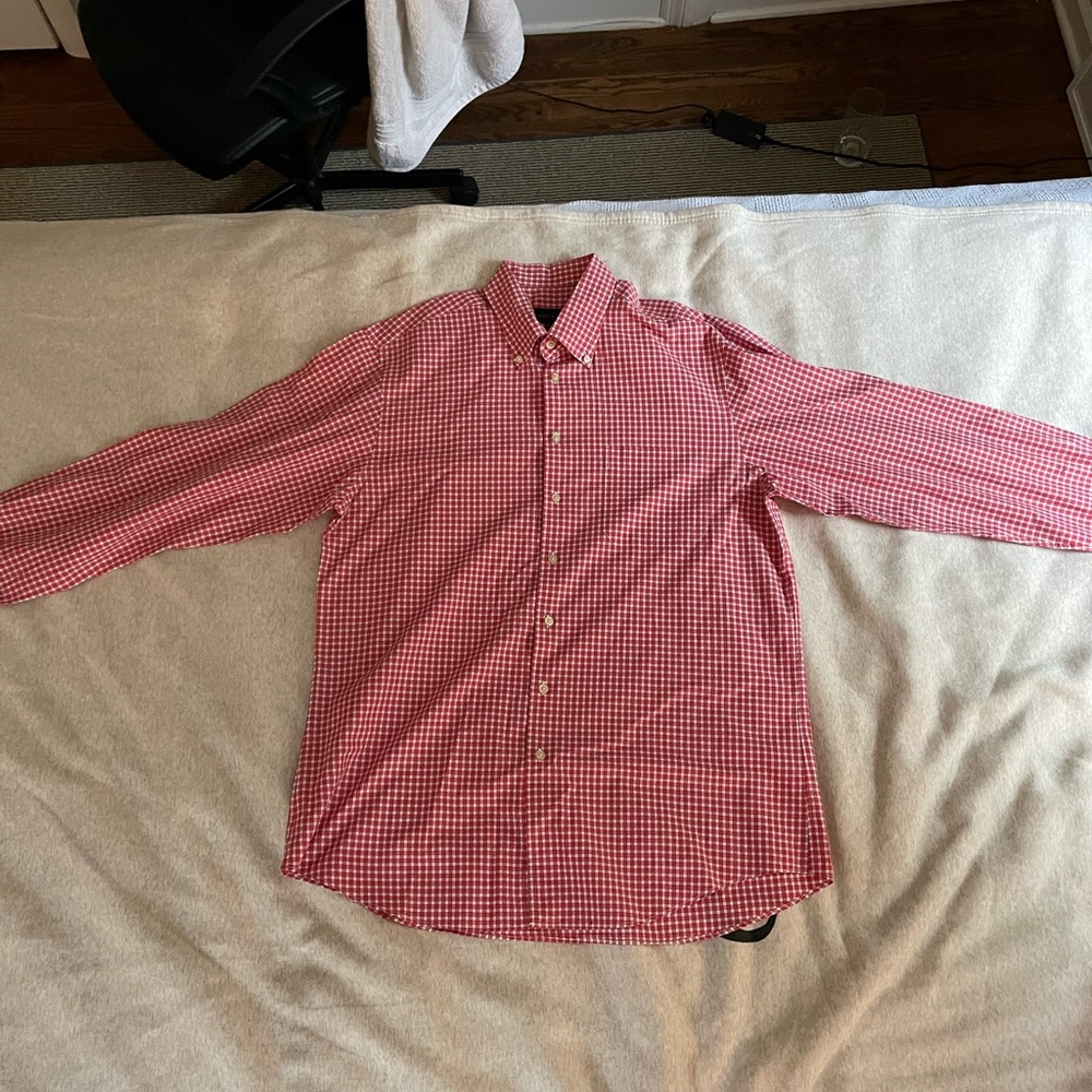 Scott Barber red button down shirt.